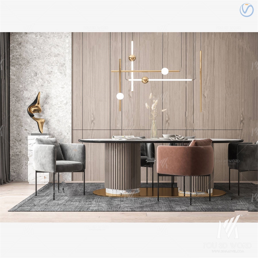 3d model of modern light luxury dining table and chairs
